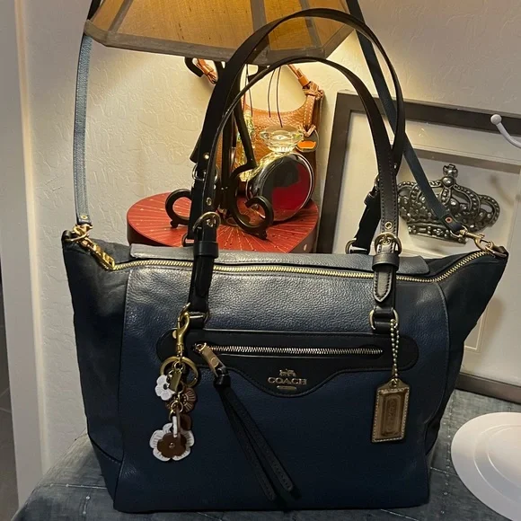 Coach 2021 Kleo Carryall Satchel Pebbled Leather and Suede Denim Blue - Picture 6 of 16